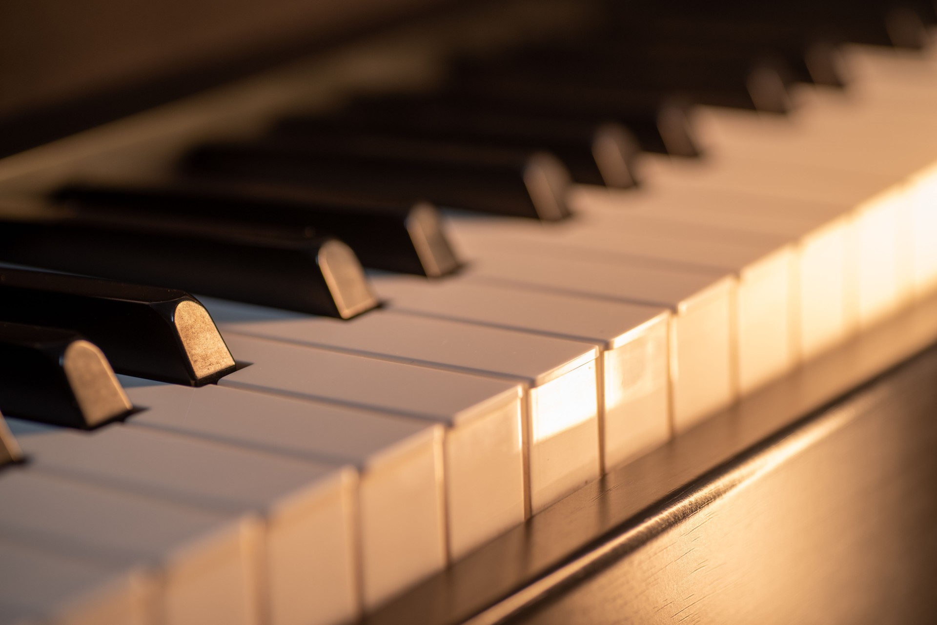 Close up of Golden Piano Keys. Golden keys of a piano